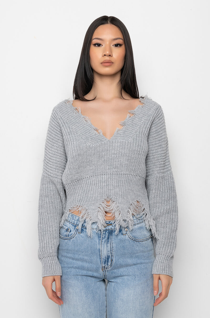 HANSEL DISTRESSED LONG SLEEVE CROPPED SWEATER