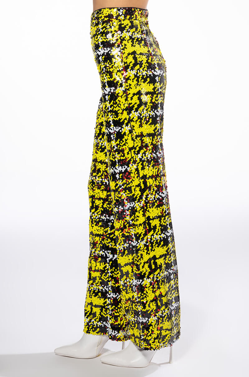 SWEET ESCAPE SEQUIN PLAID WIDE LEG PANT