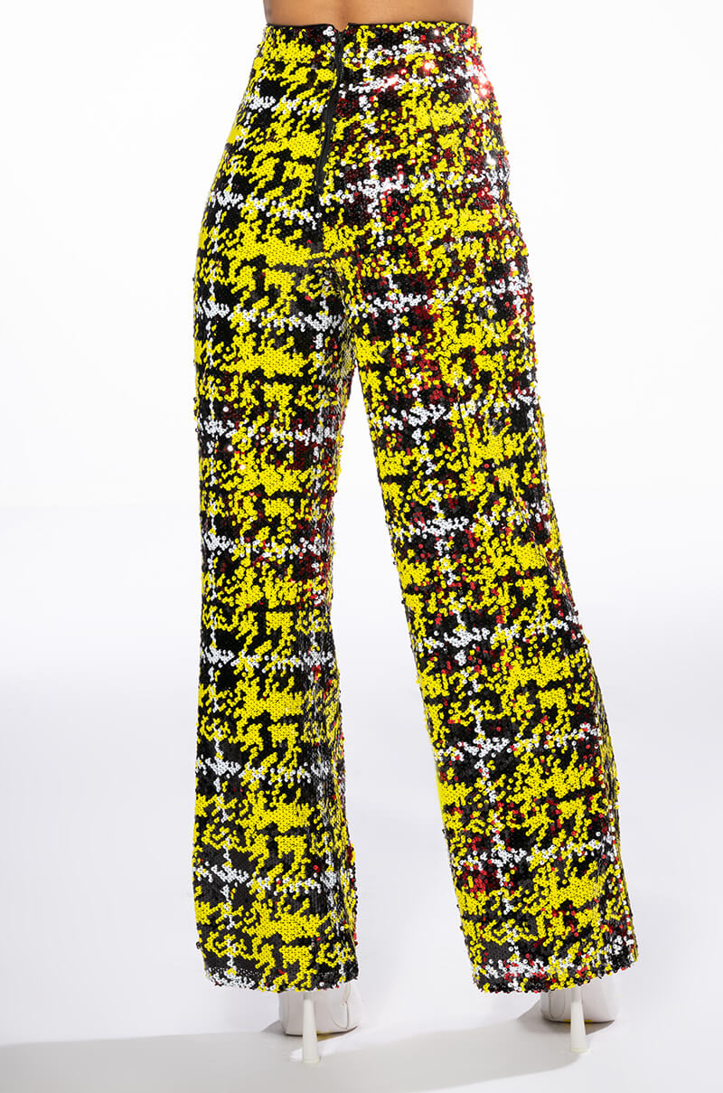 SWEET ESCAPE SEQUIN PLAID WIDE LEG PANT