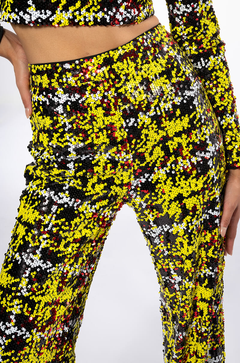 SWEET ESCAPE SEQUIN PLAID WIDE LEG PANT