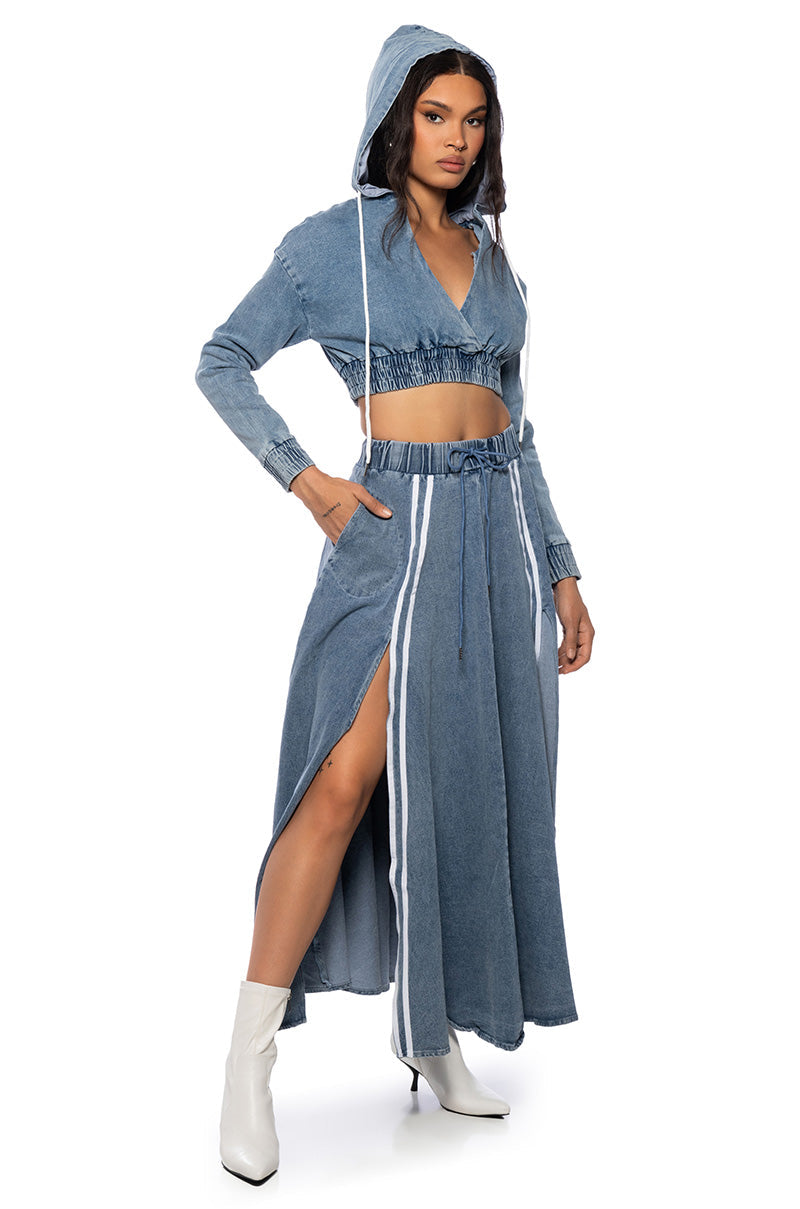 SWEET NOTHINGS STRIPED DENIM MAXI SKIRT