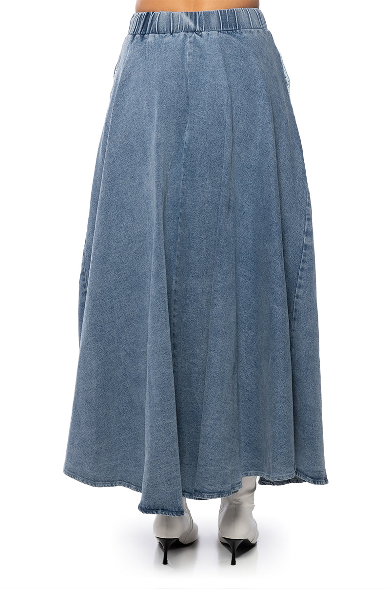 SWEET NOTHINGS STRIPED DENIM MAXI SKIRT