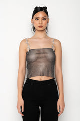 XENA RHINESTONE MESH BOW DETAIL CROPPED TANK
