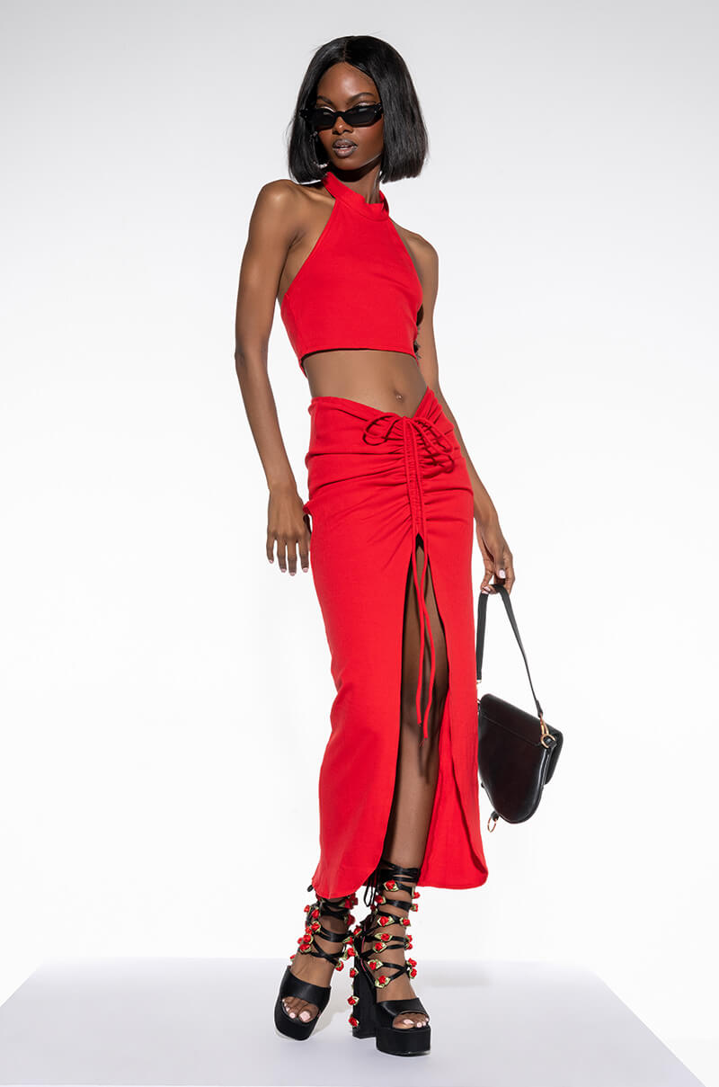 TAKE IT TO THE LIMIT RIBBED MIDI SKIRT