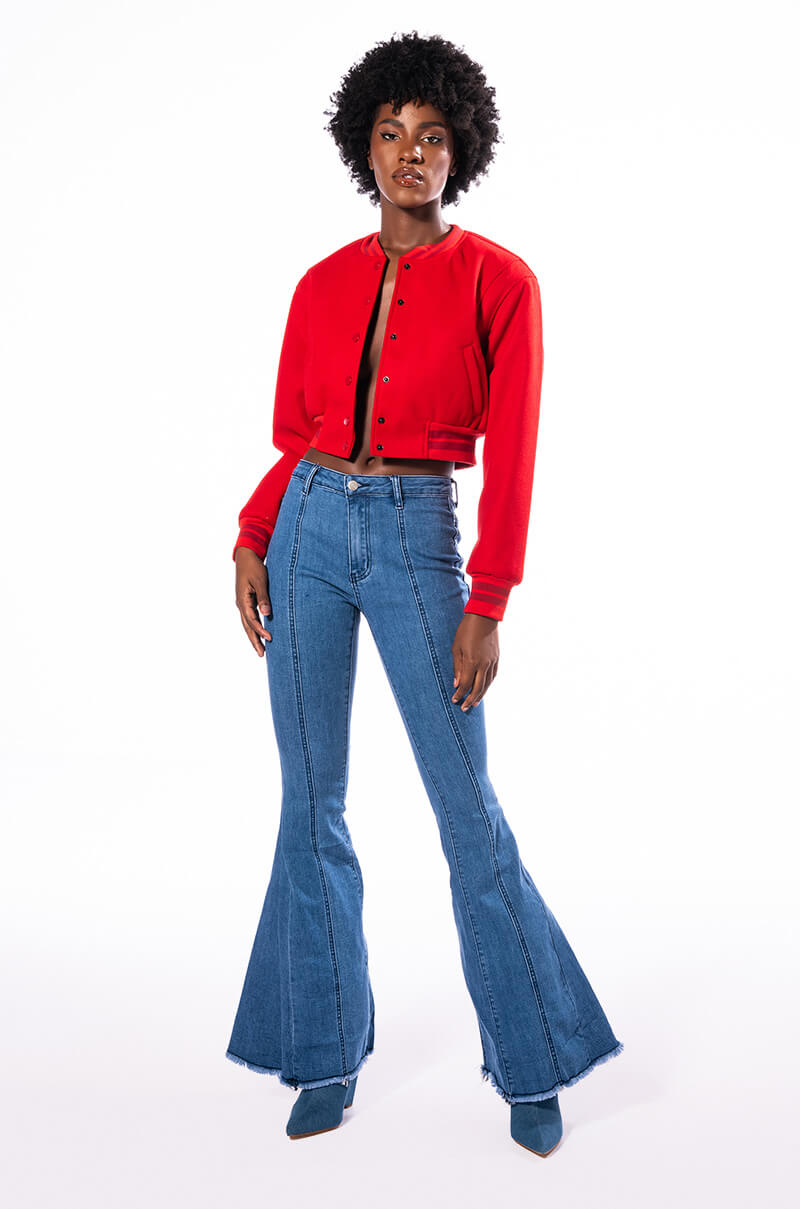 TAKE ME AWAY STAR PATCH DETAIL HIGH WAISTED FLARED JEAN