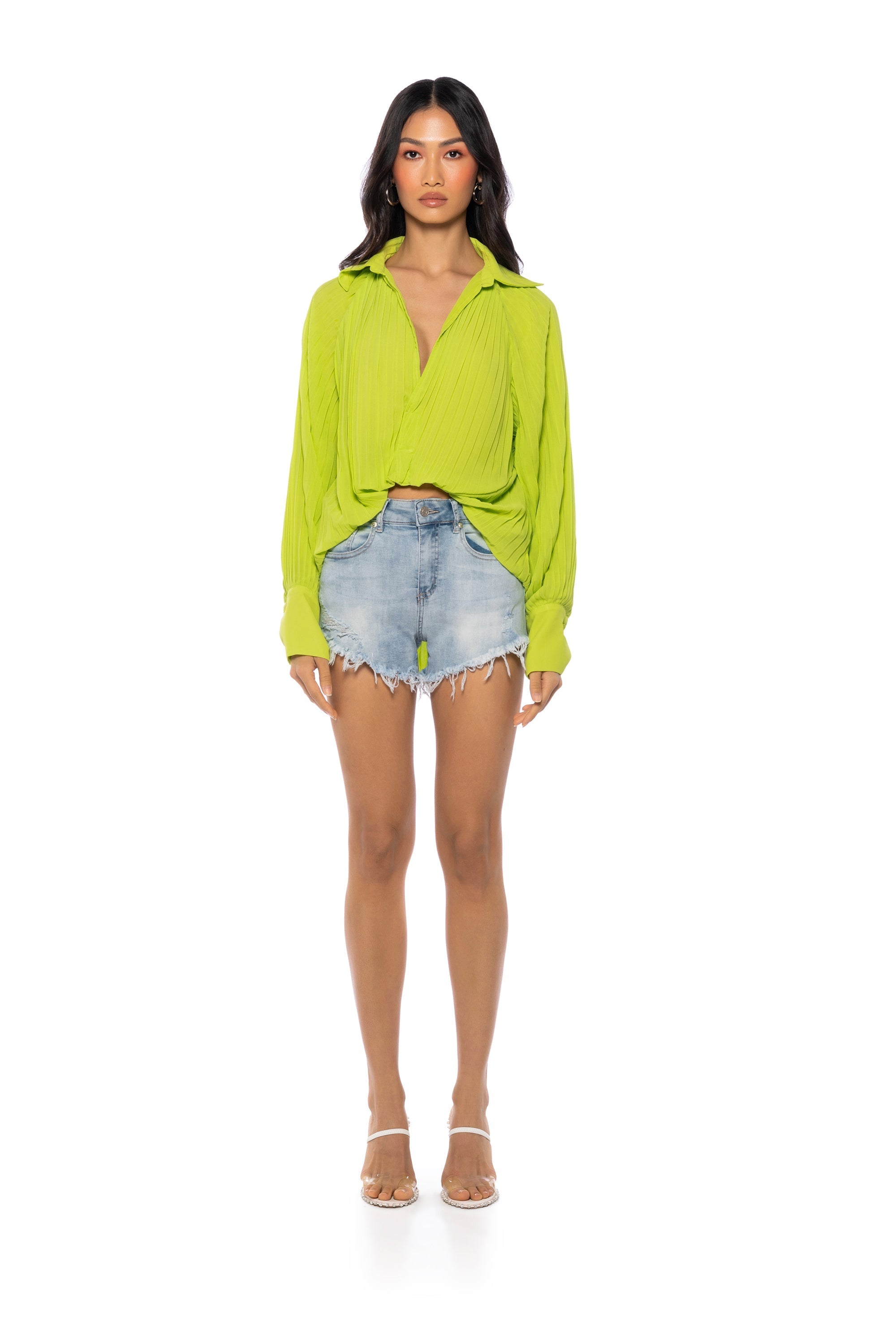 TALK TO ME PLEATED LONG SLEEVE BLOUSE