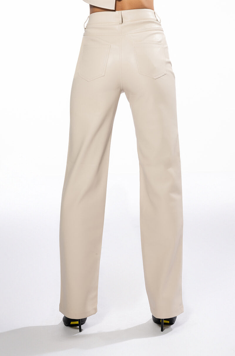 TE QUIERO HIGH RISE VEGAN LEATHER STRAIGHT LEG PANTS