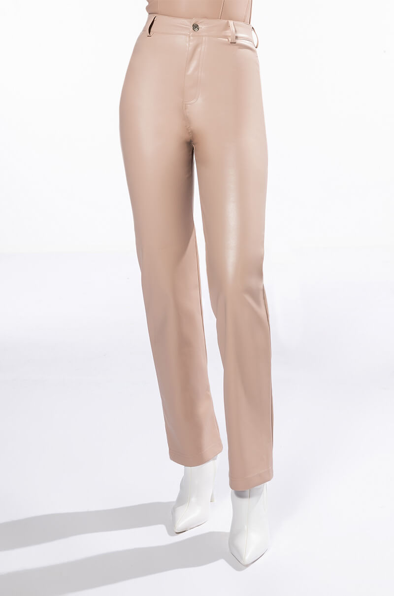 TE QUIERO HIGH RISE VEGAN LEATHER STRAIGHT LEG PANTS