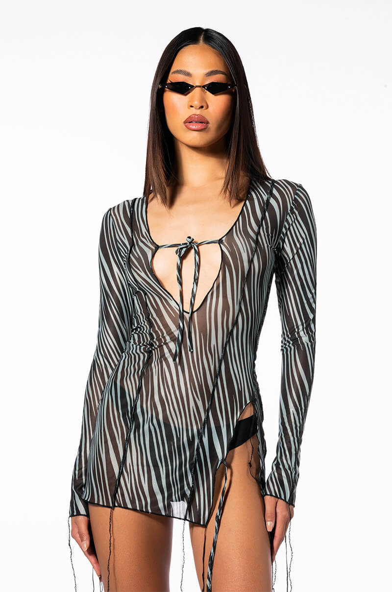 TEAR MY HEART LONG SLEEVE MINI DRESS