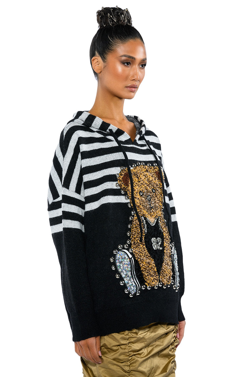 TEDDY HOODED STRIPED SWEATER