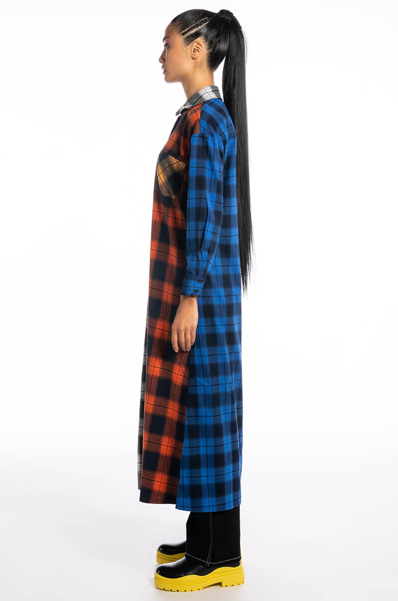 TEEN SPIRIT ULTRA LONG PLAID BUTTON DOWN