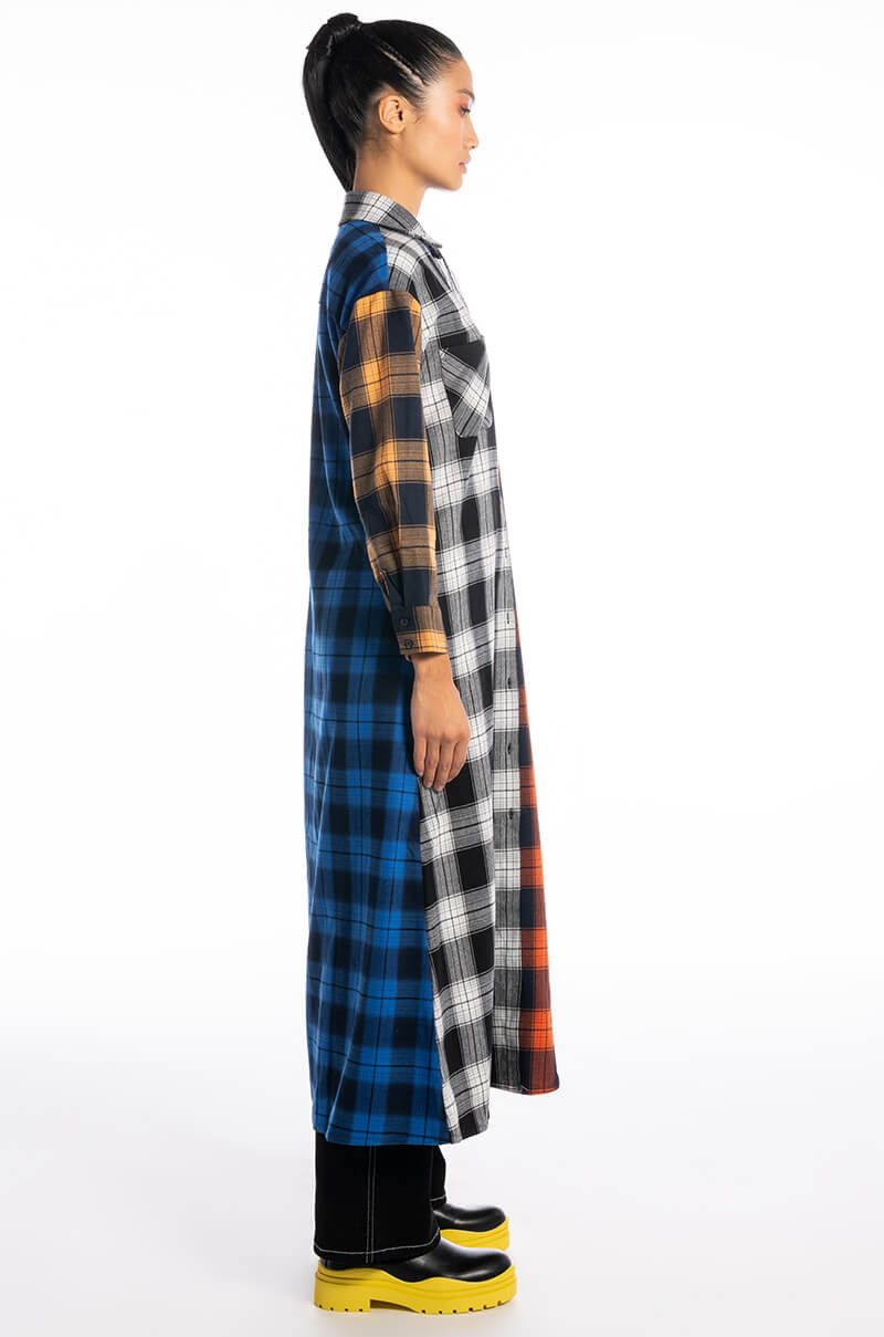 TEEN SPIRIT ULTRA LONG PLAID BUTTON DOWN