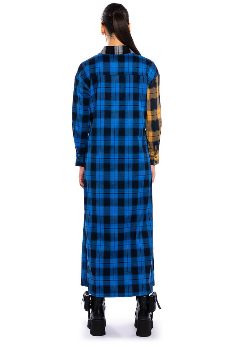TEEN SPIRIT ULTRA LONG PLAID BUTTON DOWN