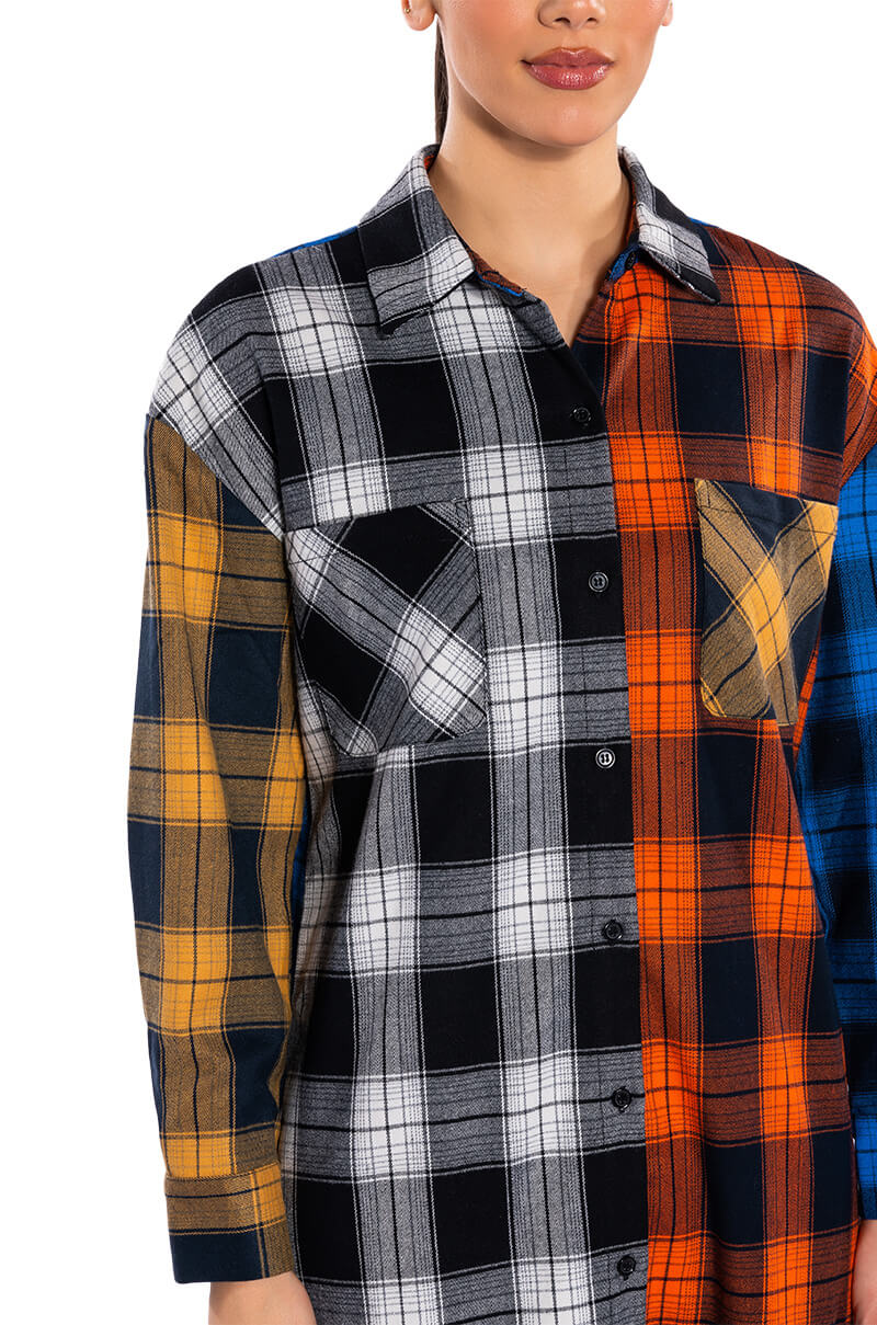 TEEN SPIRIT ULTRA LONG PLAID BUTTON DOWN