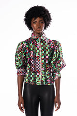 THAT GIRL IS POISON ORGANZA BUTTON DOWN BLOUSE