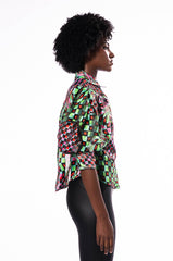 THAT GIRL IS POISON ORGANZA BUTTON DOWN BLOUSE