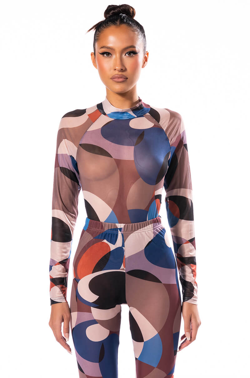 THATS A WRAP LONG SLEEVE MOCK NECK MESH BODYSUIT