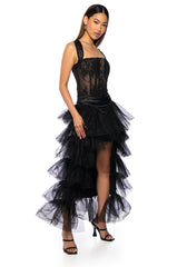 THE AWARD SHOW TULLE HIGH LOW SKIRT IN BLACK