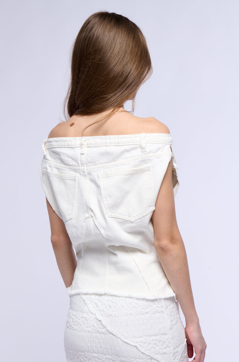 THE WAY I WANT OFF SHOULDER DENIM TOP IN WHITE