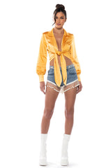 THE WORLD IS YOUR OYSTER PEARL TRIM DENIM SHORTS