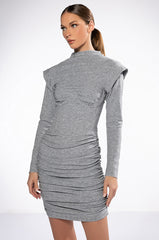 THEA CORSETED KNIT LONG SLEEVE MINI DRESS