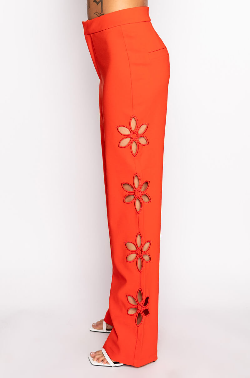 THERE GOES THE ALARM HIGH WAISTED CUTOUT STRAIGHT LEG TROUSERS