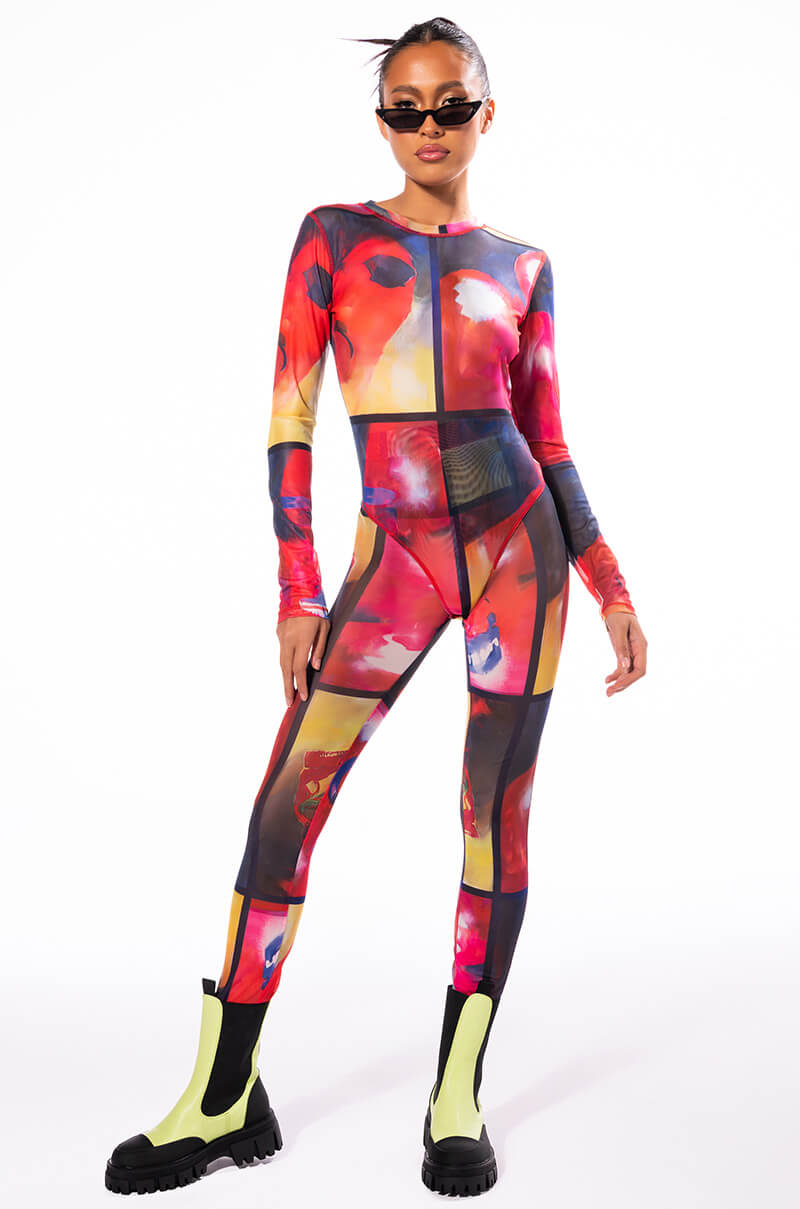 THINKING OF A PLACE LONG SLEEVE MESH BODYSUIT