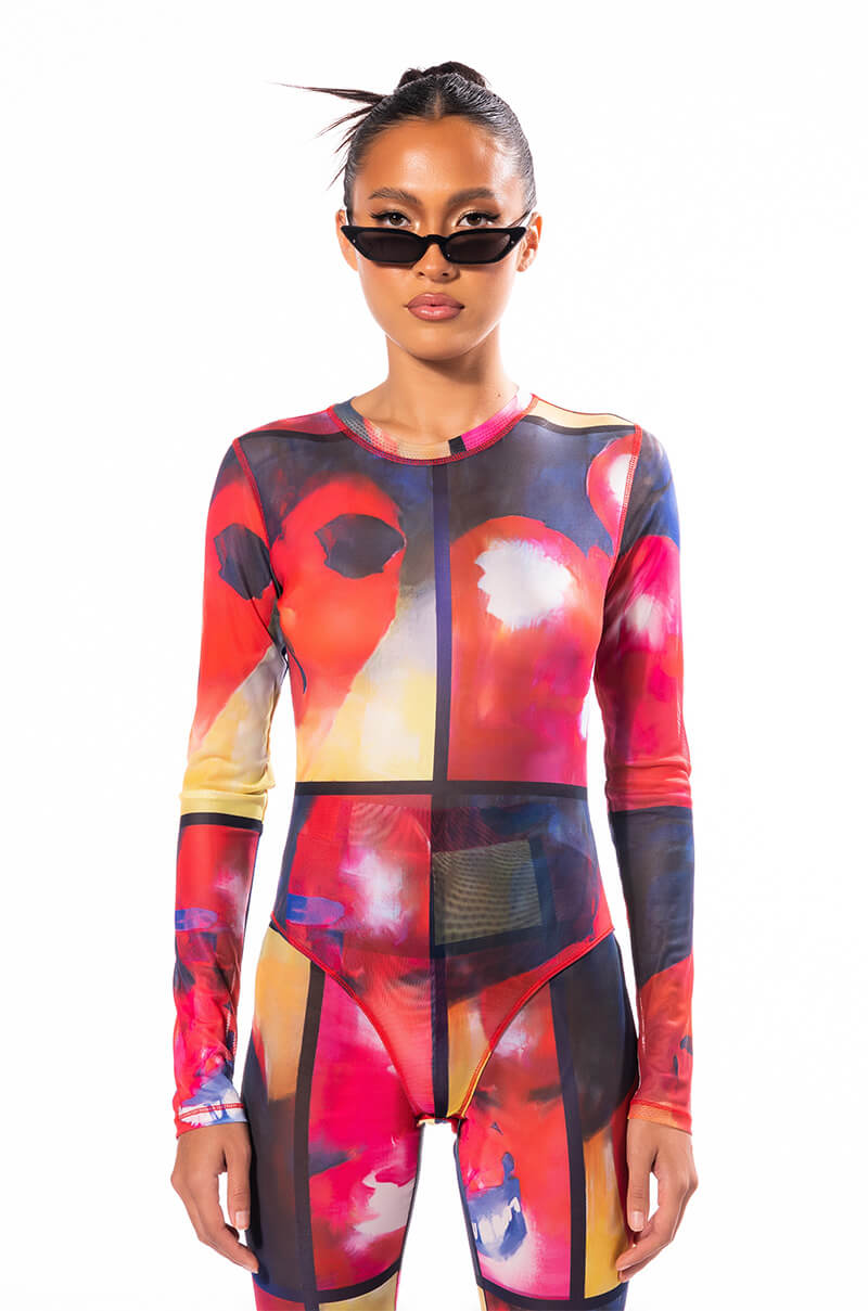 THINKING OF A PLACE LONG SLEEVE MESH BODYSUIT