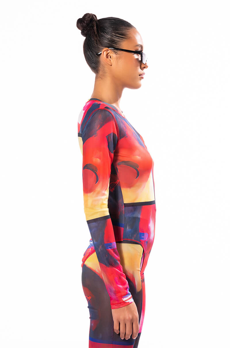 THINKING OF A PLACE LONG SLEEVE MESH BODYSUIT