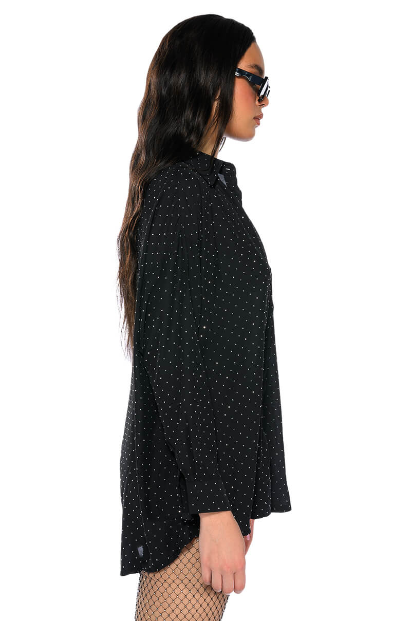TIA EMBELLISHED OPEN BACK BUTTON UP BLOUSE