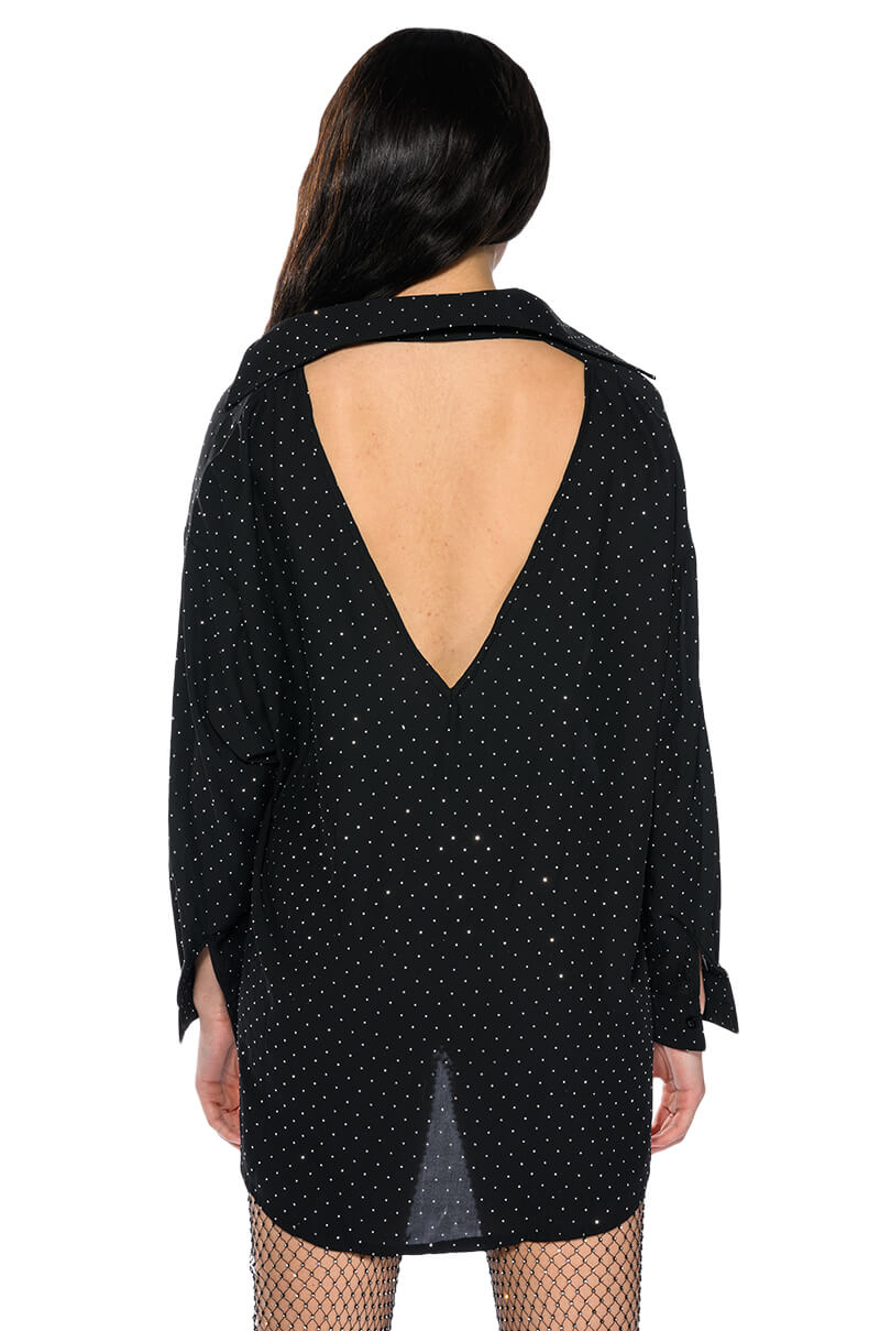 TIA EMBELLISHED OPEN BACK BUTTON UP BLOUSE