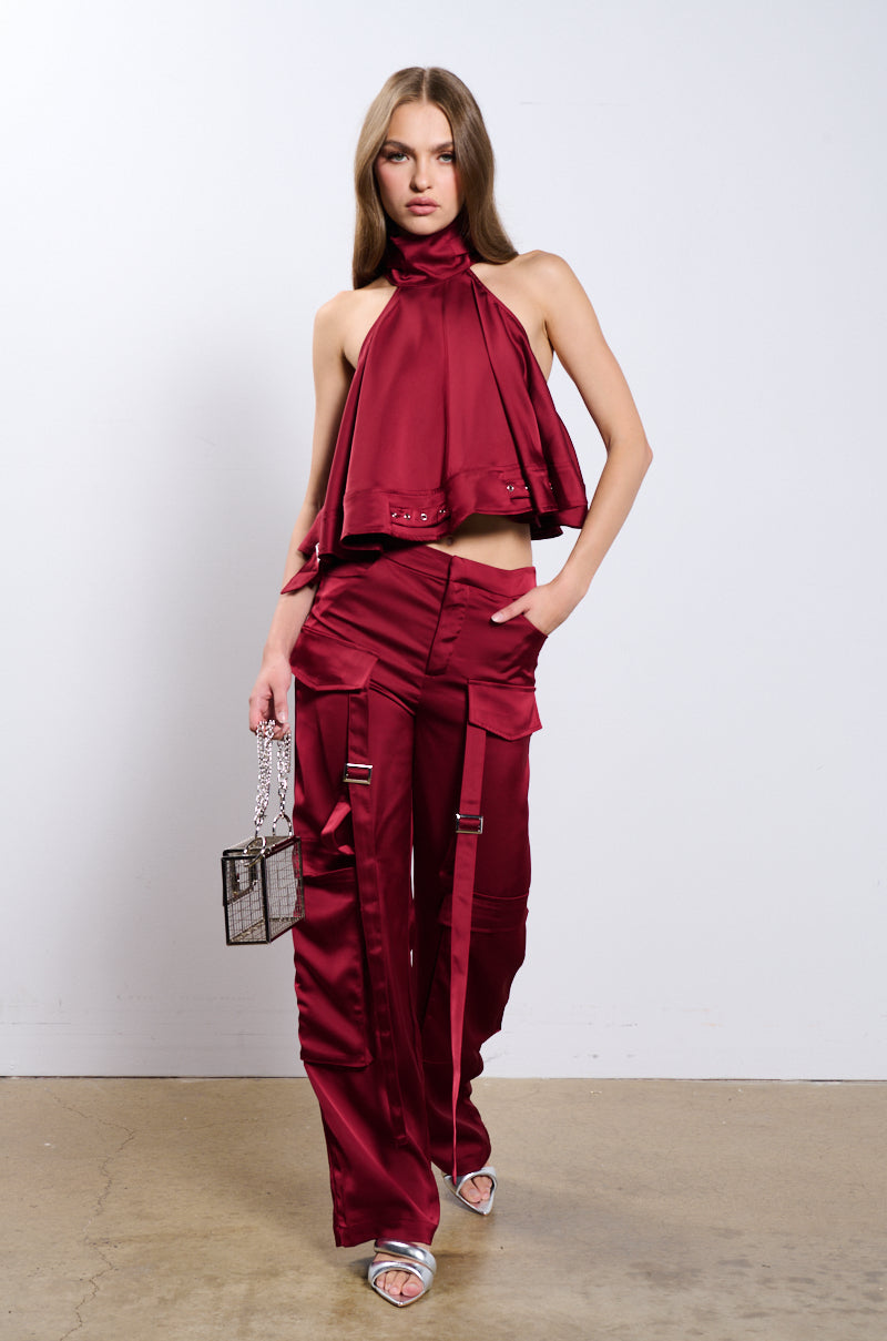 TIL WE MEET AGAIN SATIN HALTER TOP