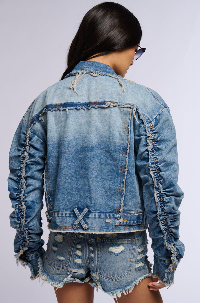 TIME OF THE SEASON DISTRESSED DENIM JACKET