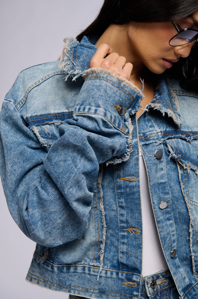 TIME OF THE SEASON DISTRESSED DENIM JACKET