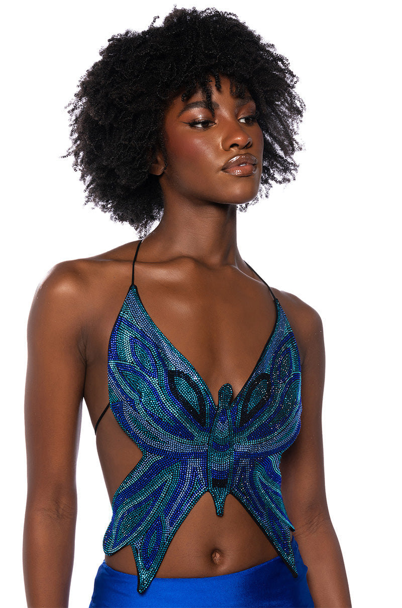 TIME TO FLY SEQUIN BUTTERFLY TOP