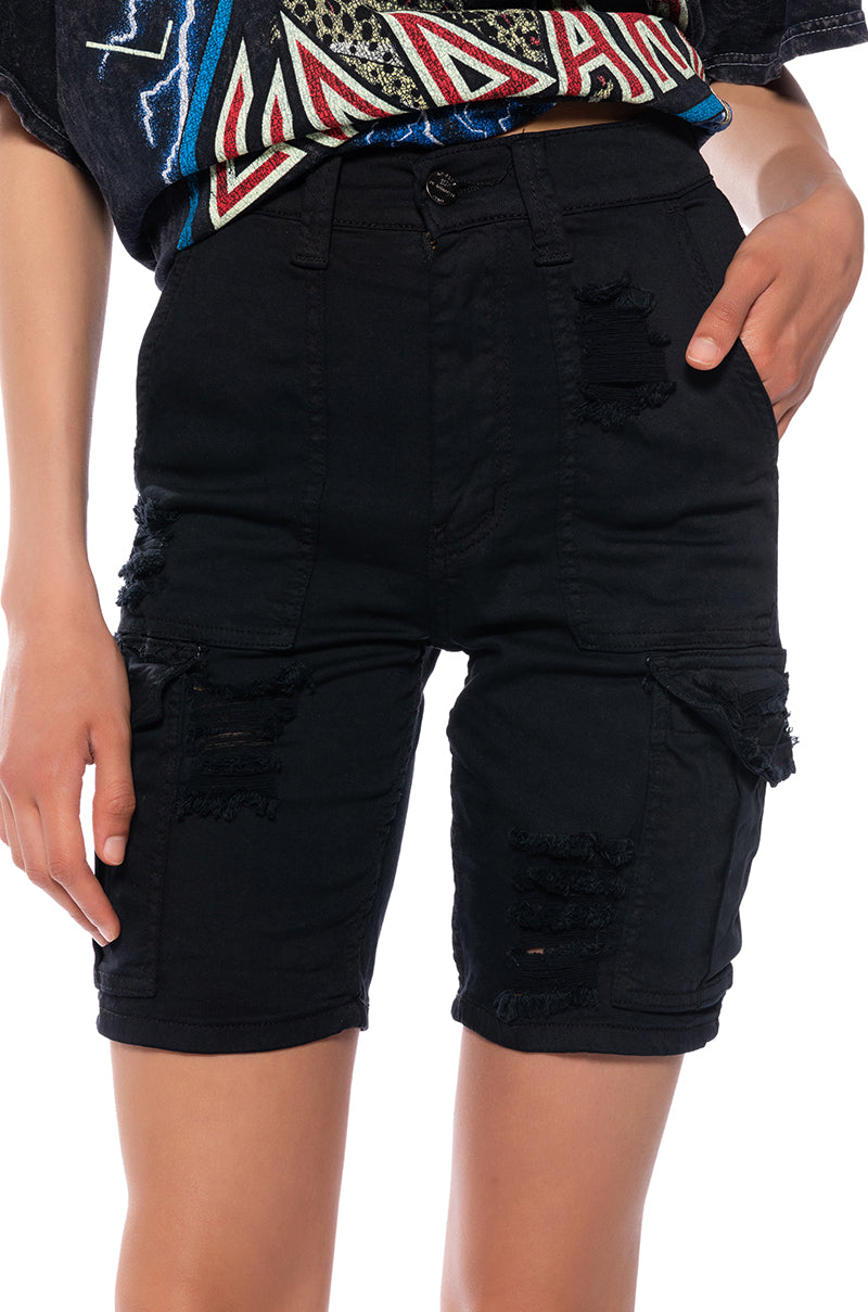 TIME TO ROCK CARGO HIGH WAISTED SHORTS