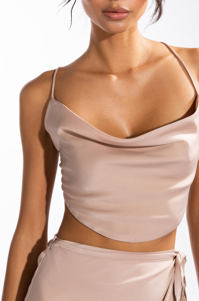 TO THE CHATEAU SLEEVELESS CROPPED OPEN BACK COWL NECK