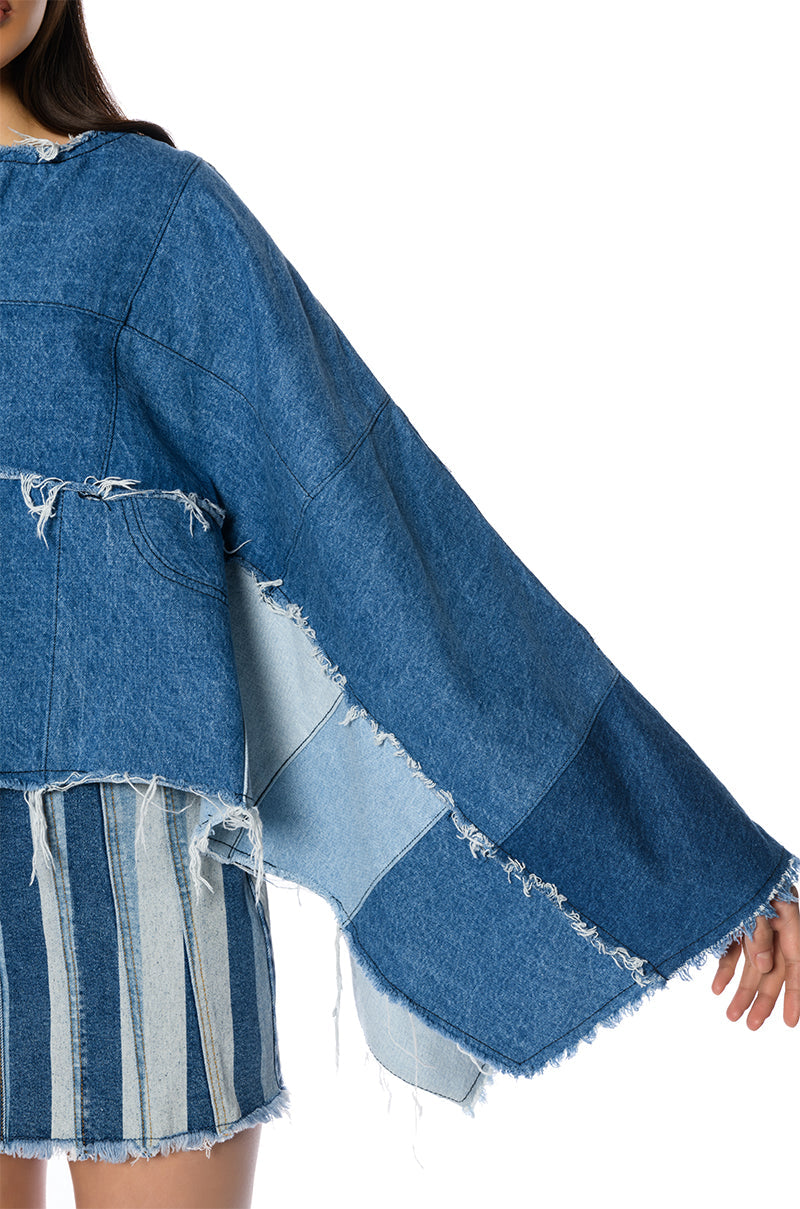 TO THE CHATEAU PATCHWORK DENIM PONCHO