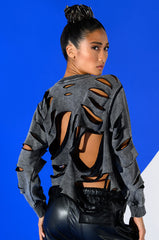 TORN HEART DISTRESSED LONG SLEEVE PULLOVER