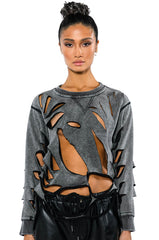 TORN HEART DISTRESSED LONG SLEEVE PULLOVER