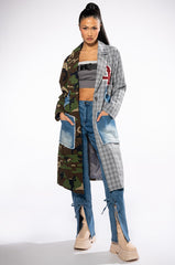 TOWSON HALF PLAID HALF CAMO TRENCH