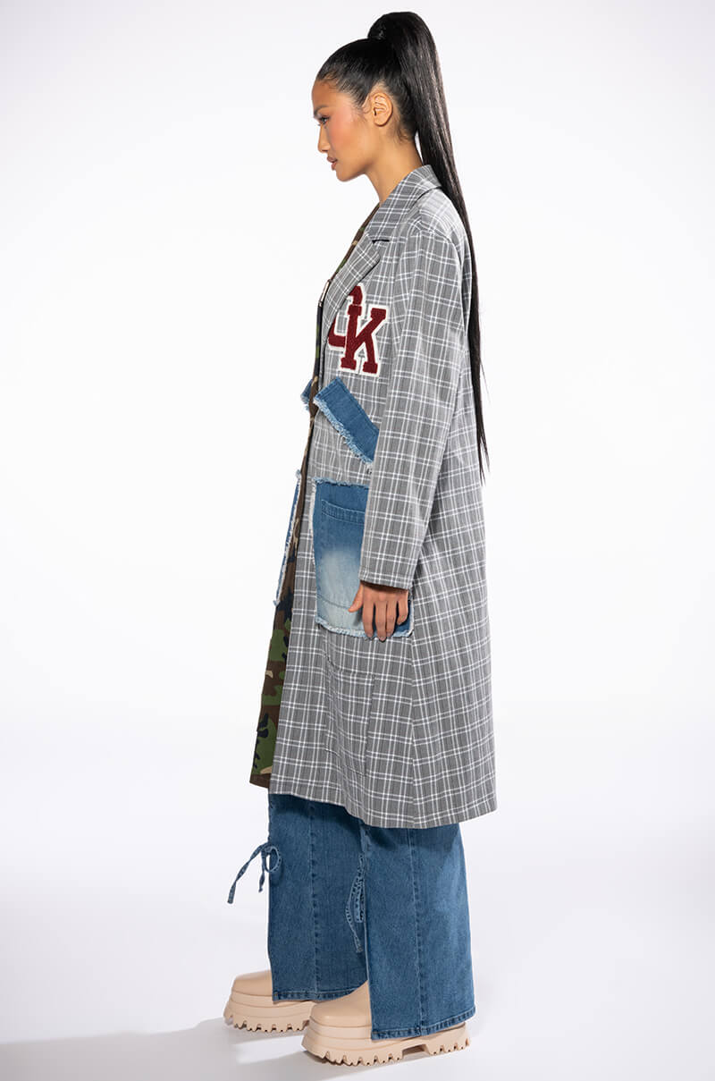 TOWSON HALF PLAID HALF CAMO TRENCH