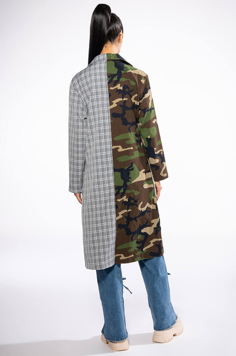 TOWSON HALF PLAID HALF CAMO TRENCH