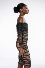TRE CHIC LONG SLEEVE OFF THE SHOULDER MIDI DRESS