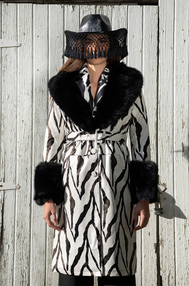 TRES ZEBRA FAUX FUR COAT