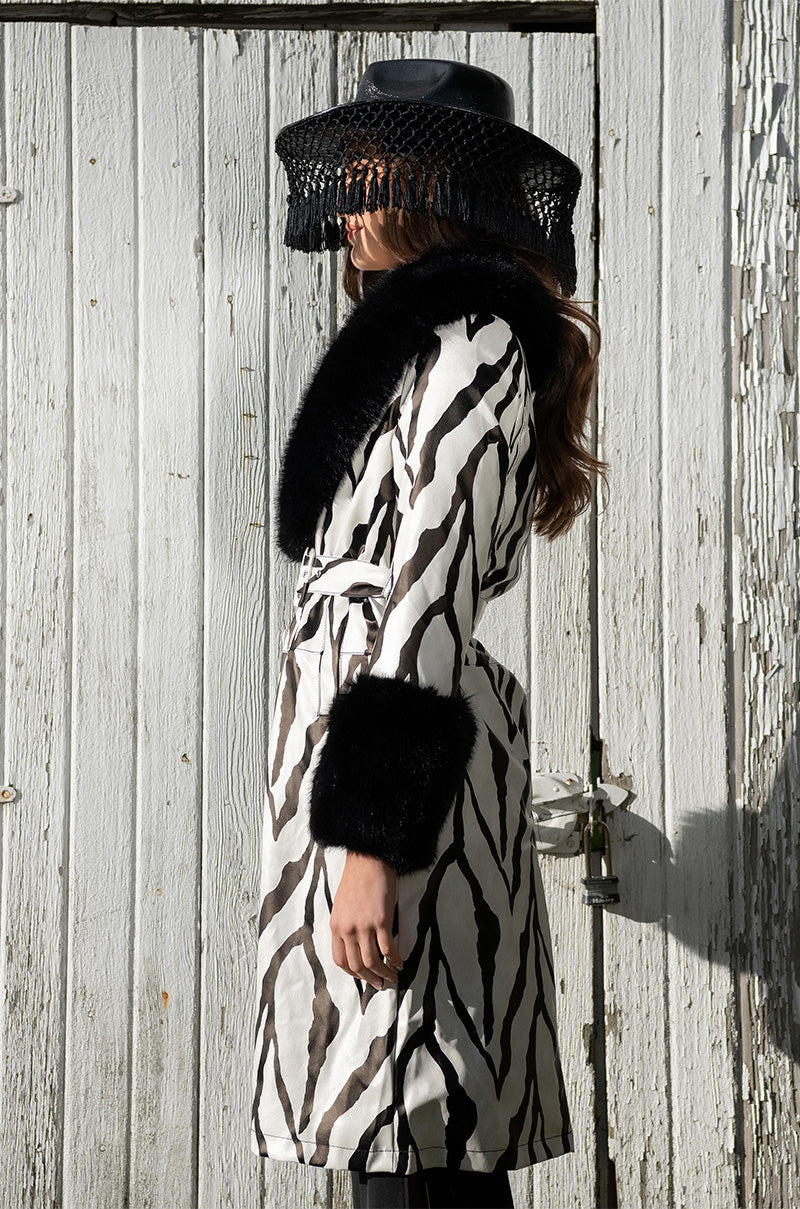 TRES ZEBRA FAUX FUR COAT