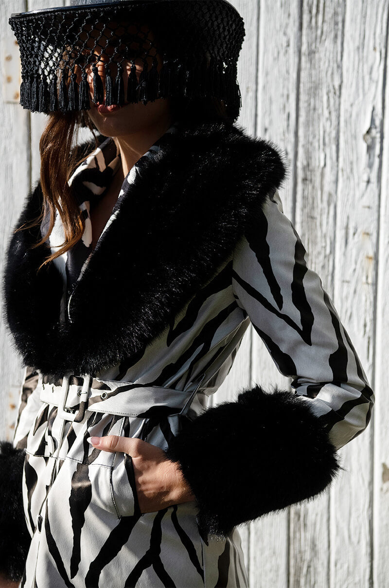 TRES ZEBRA FAUX FUR COAT