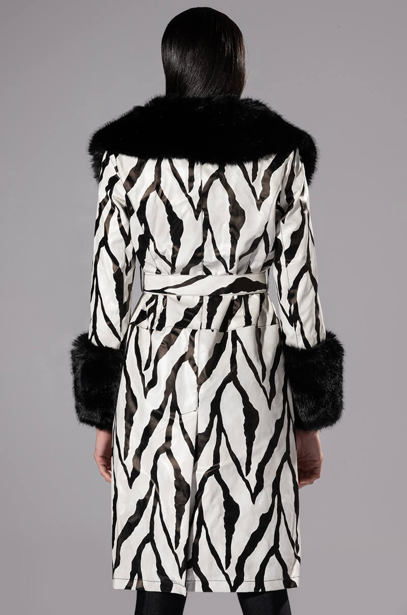 TRES ZEBRA FAUX FUR COAT