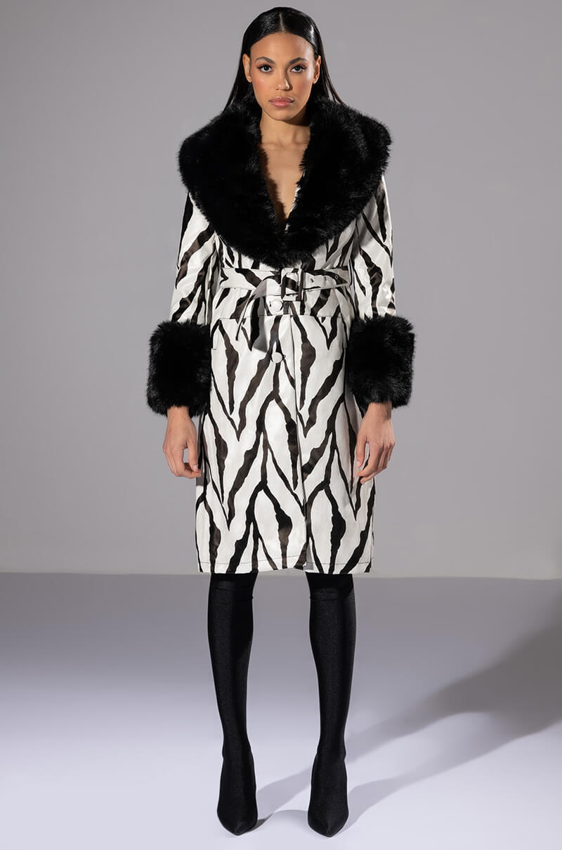 TRES ZEBRA FAUX FUR COAT