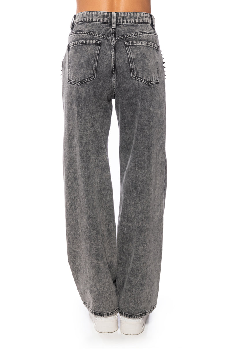 TURN IT UP STUD EMBELLISHED UTILITY JEANS